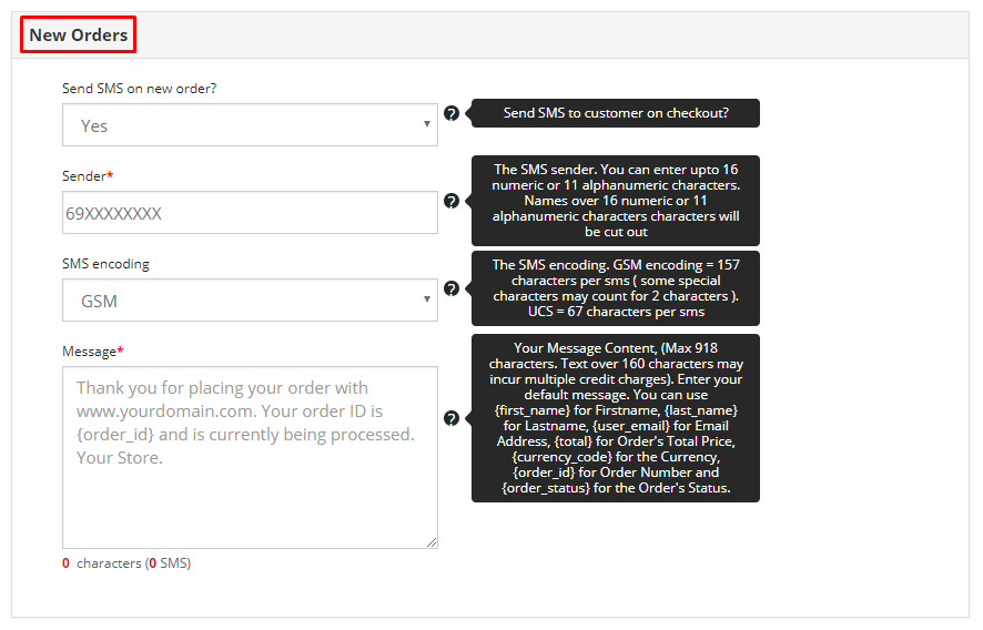 OpenCart actions menu
